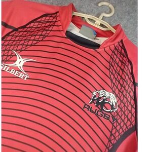 Gilbert KC Rugby Jersey Mens Large Red Black Striped Number 7 Performance Shirt